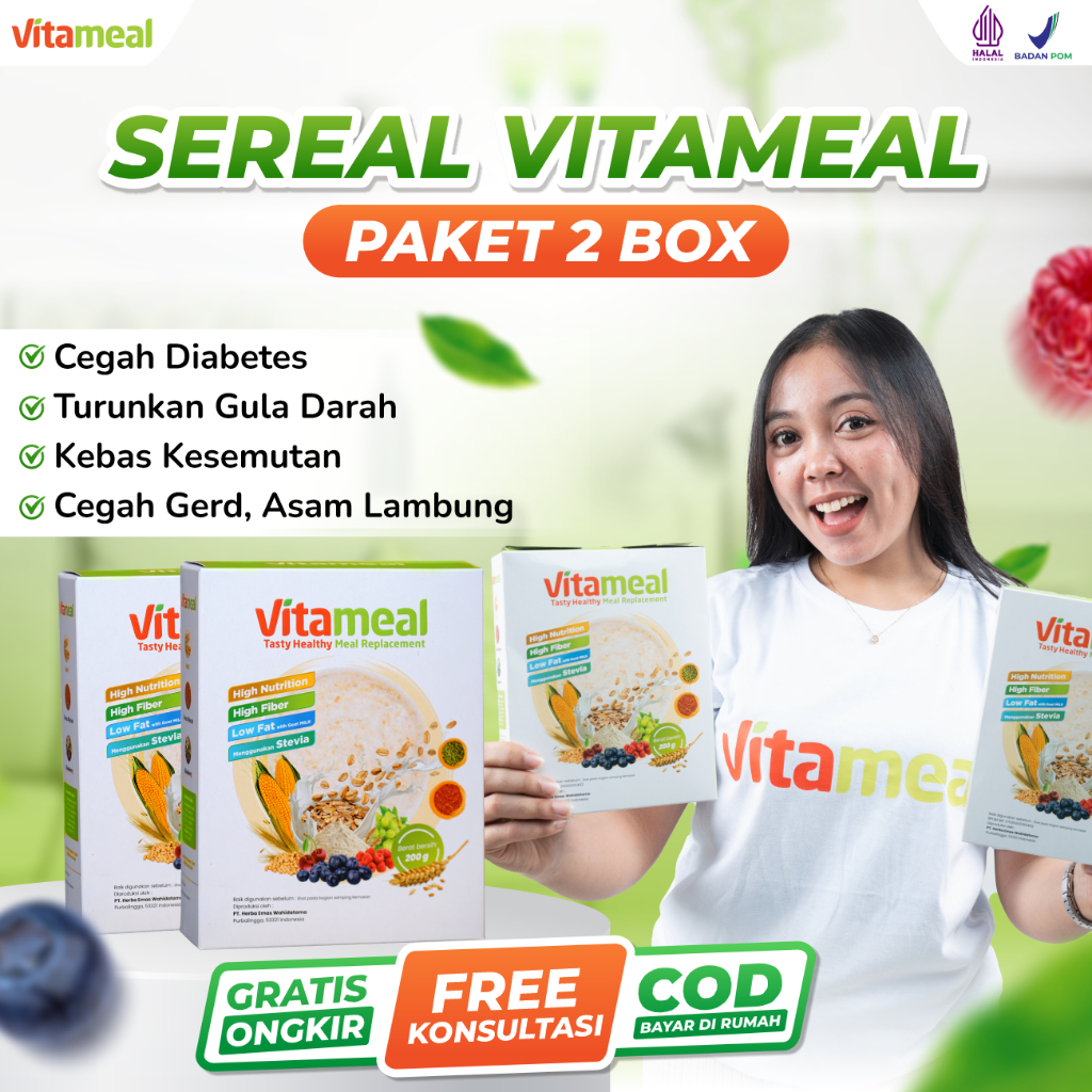 

Paket 2 Box - Sereal Vitameal Sehat Multigrain Bantu Turunkan Gula Darah Ampuh Cegah Diabetes Kolesterol Kebas Kesemutan Alami Tanpa Efek Samping Vitameal Diabetes Vitameal Sereal Vitameal Multigrain