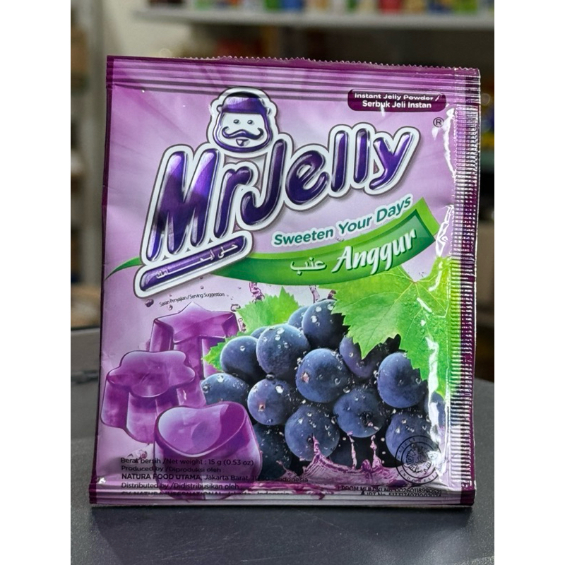 

Mr.Jelly Instant jelly powder / serbuk jeli instan rasa anggur 15gr