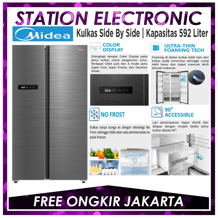 Midea MDRS791MYE45ID Kulkas Side by Side Inverter Kapasitas 592 Liter - MDRS791 MYE45ID