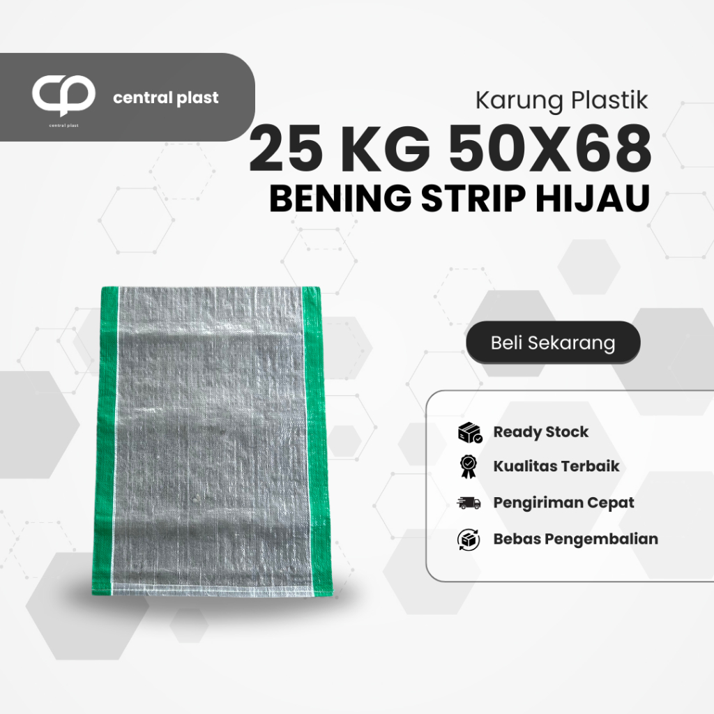 Karung Plastik 25 kg 50x68 Bening Strip Hijau