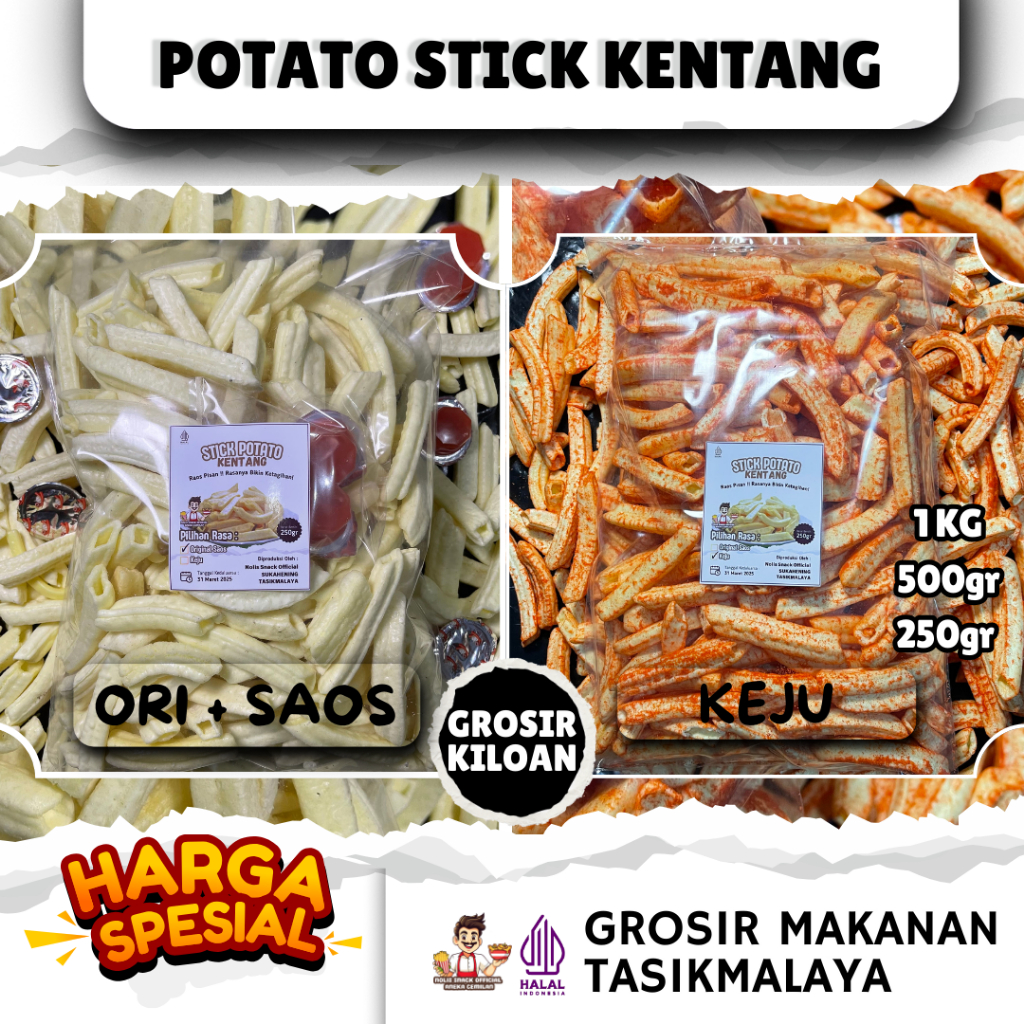 

Potato Stik Kentang 1kg (Grosir Kiloan) Potato Keju // Potato Balado // Makanan Ringan Nolis Snack