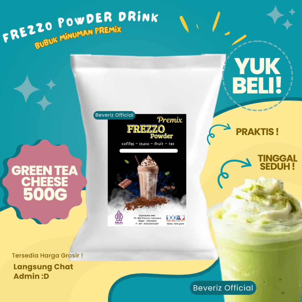 

BEVERIZ Frezzo Bubuk Minuman Rasa Green Tea Cheese | Boba Boba Powder Drink Teh Hijau 500gram {Bisa COD} {tersedia harga grosir}