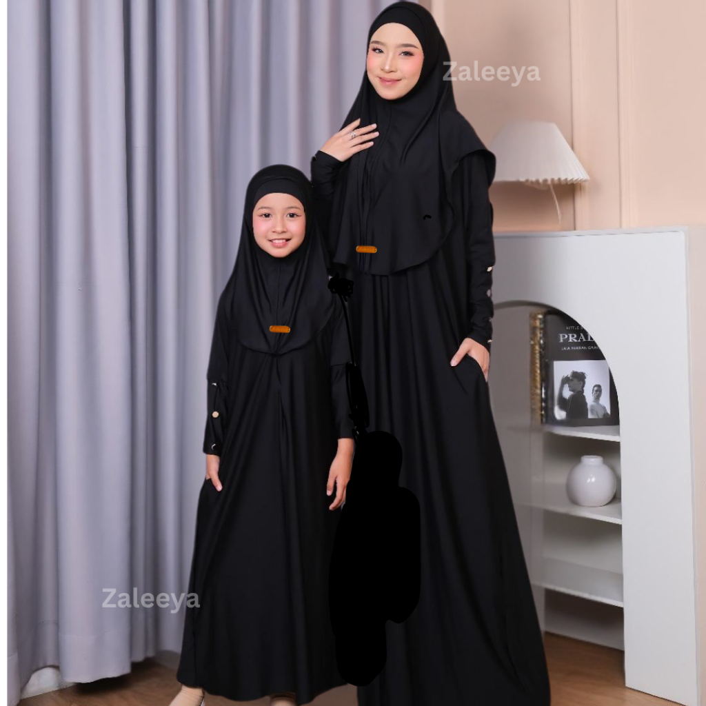 HEMAT Gamis Couple Ibu Anak Perempuan Set Hijab Jersey Premium Abaya Couple Ibu Anak Lebaran