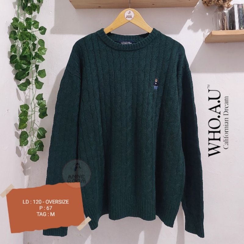 WHO AU Sweater Cable Knit Hijau Botol