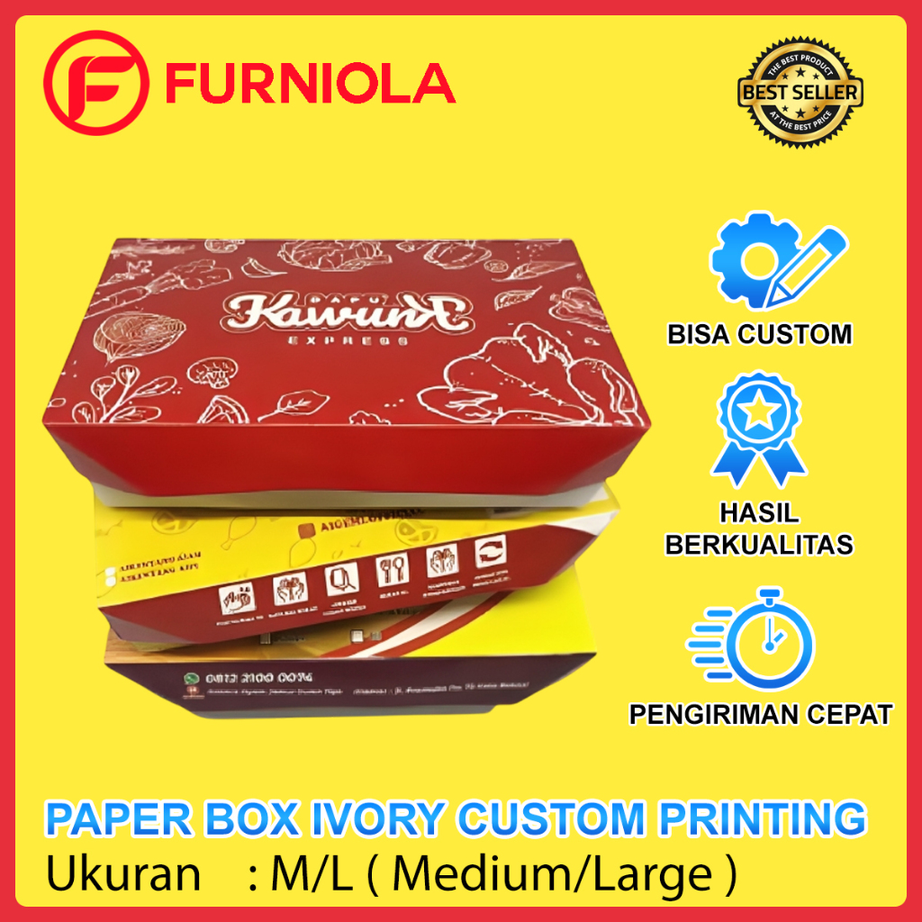 Paper Lunch Box Ivory Custom Desain Printing Full Color Ukuran Size M L Putih Model Forming Tanpa Li