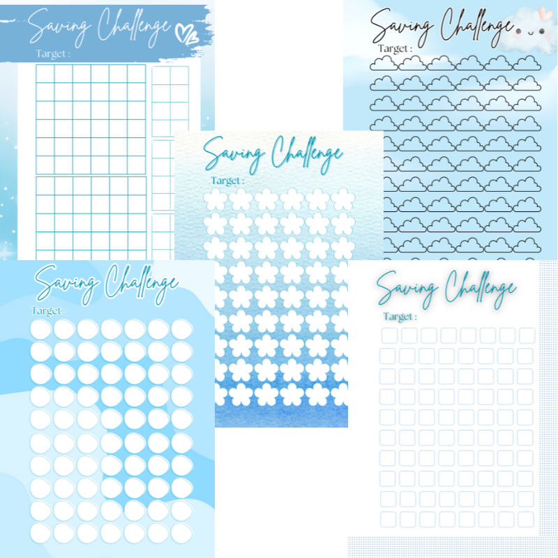 

Belajar Menabung tema biru isi binder saving challenge A5 A6 campur desain target ditentukan sendiri