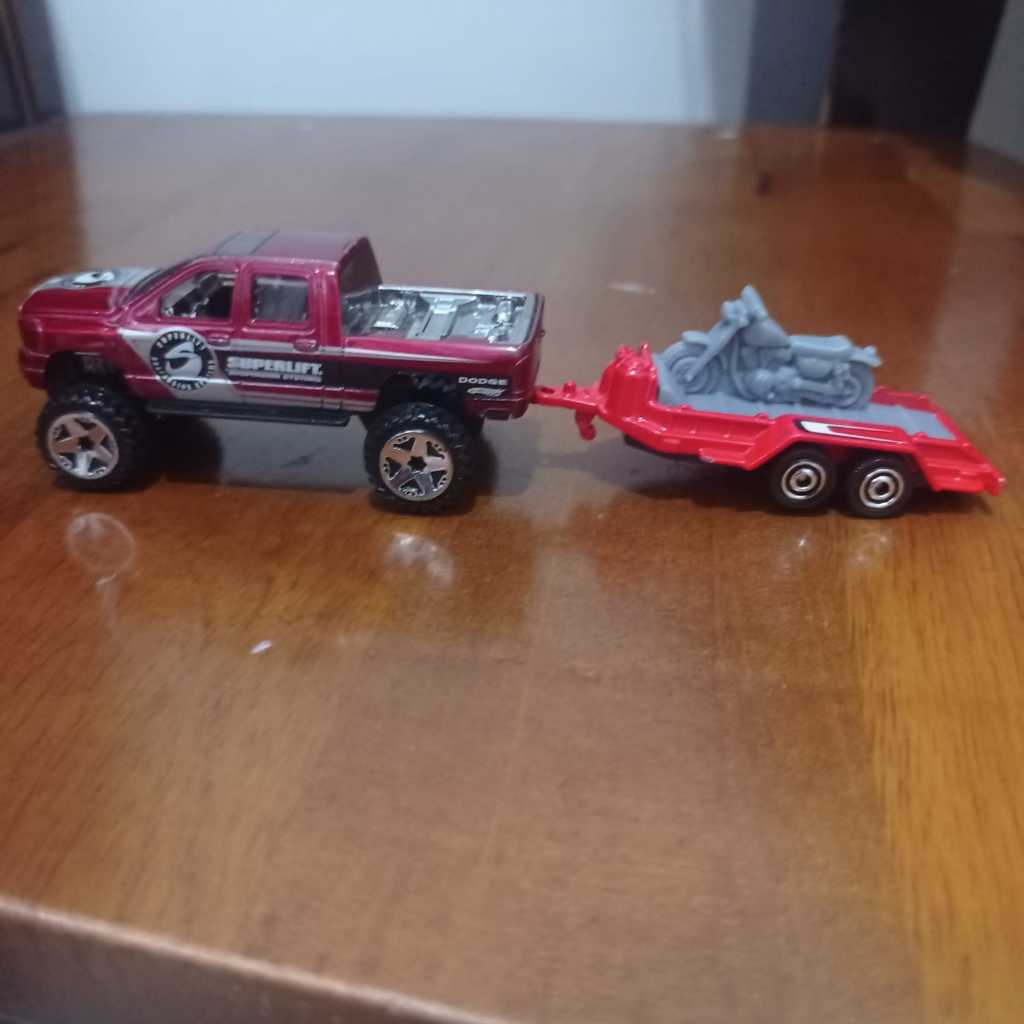 Hotwheels double cabin pickup dodge ram 1500 tow gandeng trailer sepeda motor