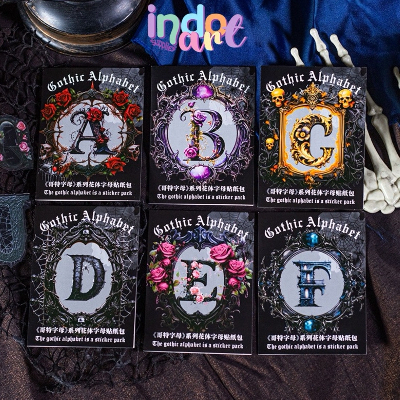 

(IAS) Deco Stickers Journal Scrapbook Gothic Alphabet Huruf Capital Vintage ABC Alfabet isi 26 pcs