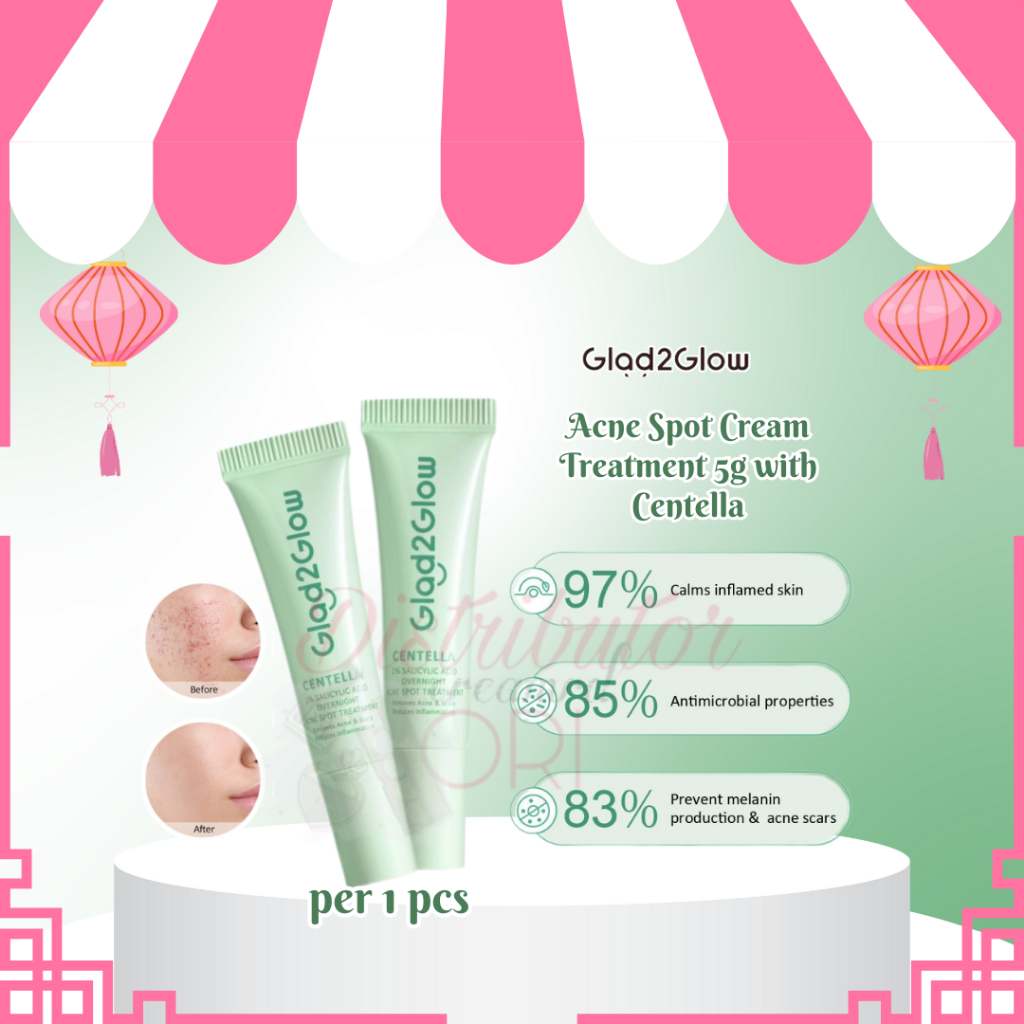 Glad2Glow 2% Salicylic Acid Overnight Acne Spot Cream Treatment 5g with Centella | Totol Jerawat Sal