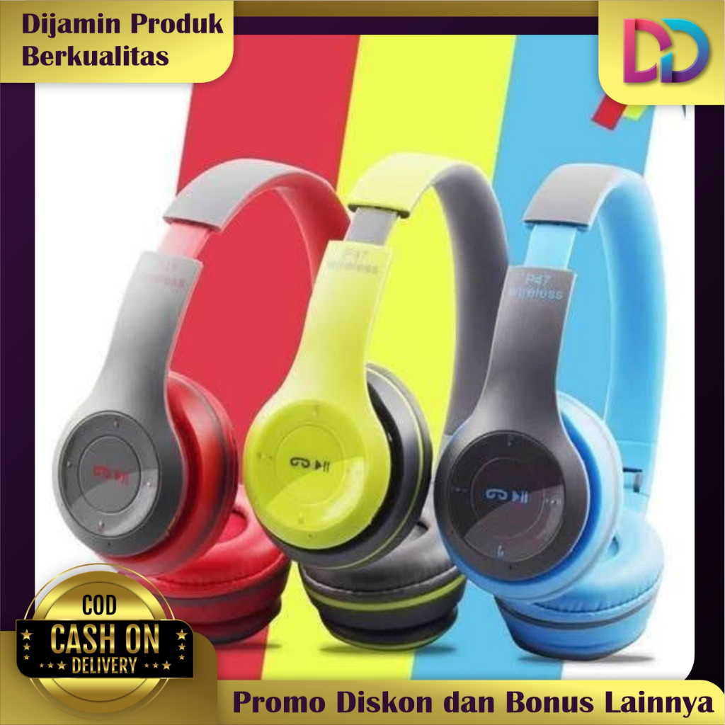 Headphone Wireless Portable Bluetooth Headset Earphone Extra Bass P47 Original