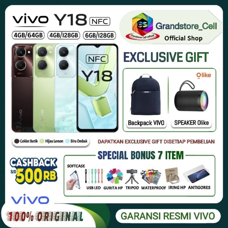 VIVO Y18 RAM 4/64GB NFC | VIVO Y18 RAM 4/128GB | VIVO Y 18 RAM 6/128GB GARANSI RESMI VIVO