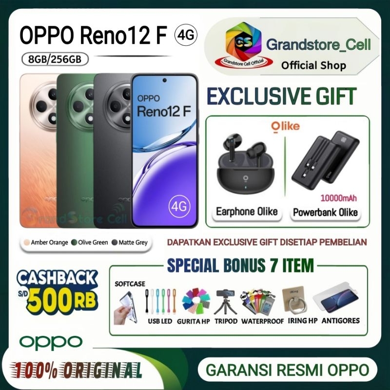OPPO RENO12 F 4G RAM 8/256GB | OPPO RENO 12F 4G | OPPO RENO12F 4G RAM 8/256GB GARANSI RESMI OPPO IND