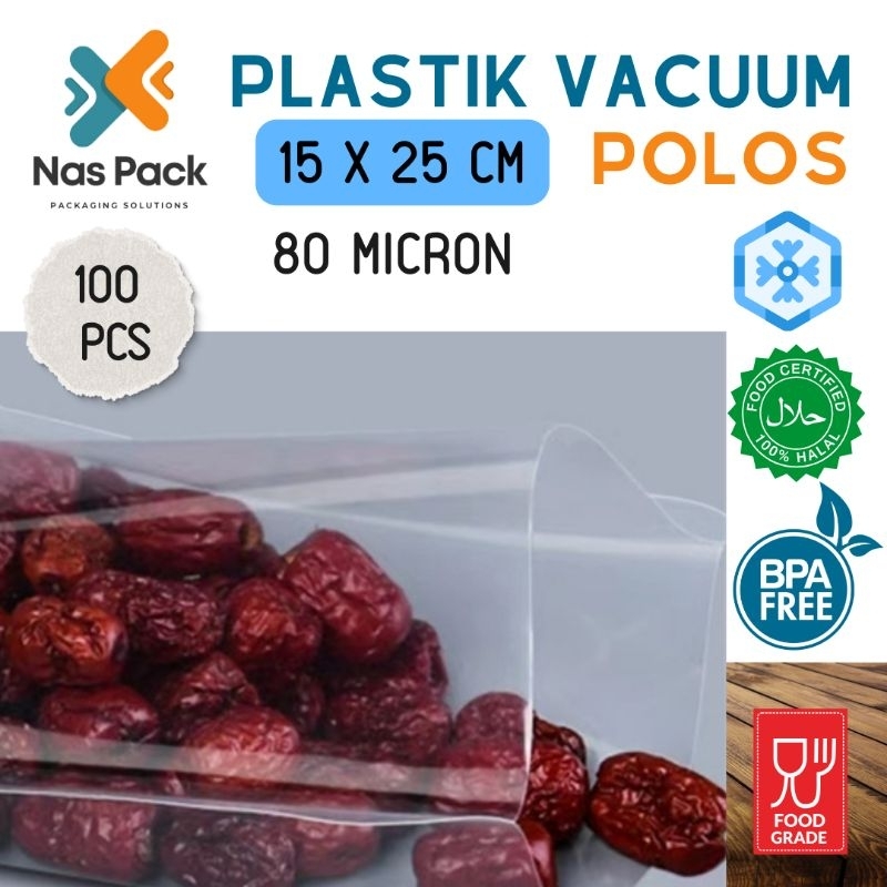 Plastik Vacum Polos15x25 cm Food Grade Halal / Plastic Vakum Bag 15 x 25 -100/Pack