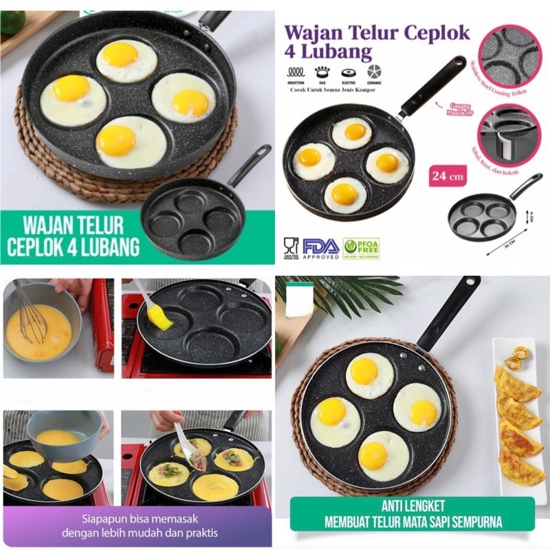 Cetakan Telur / Egg Pan Wajan Teflon Telur 4 Lubang Penggorengan Telur 4 Lubang