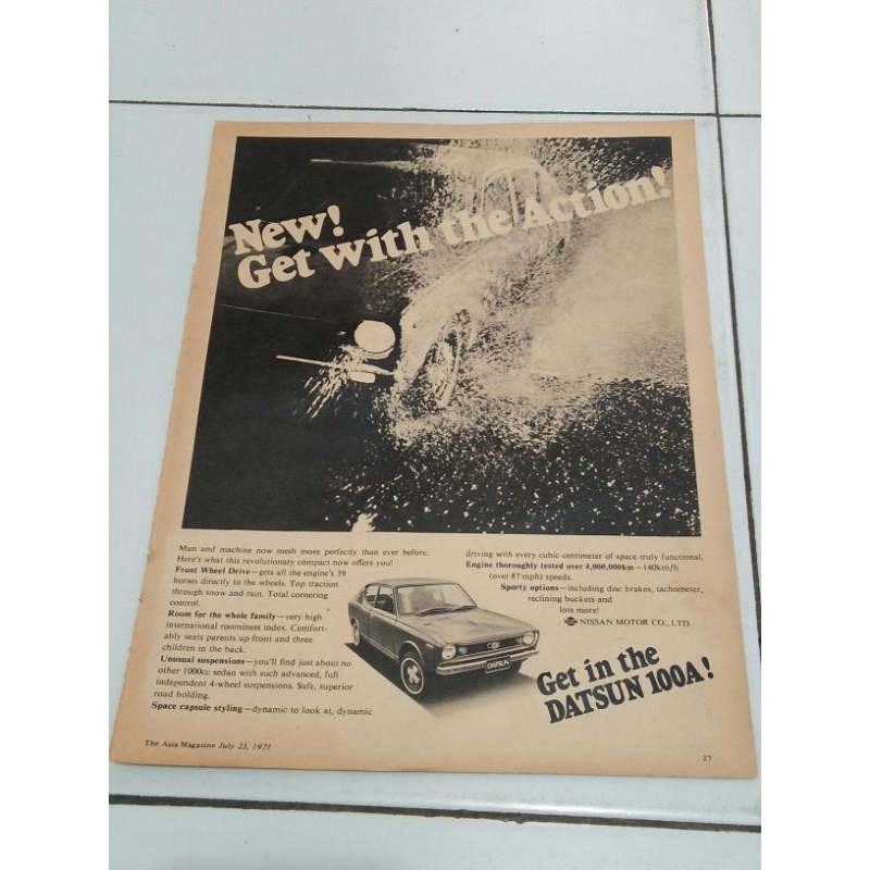 Iklan mobil tua datsun 100a jadul original iklan majalah lawas vintage dekorasi retro cafe pajangan 
