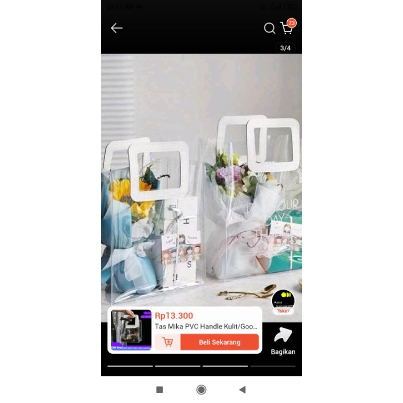 tas mika transparan handle kulit / tas tote bag extra tebal transparan godie bag