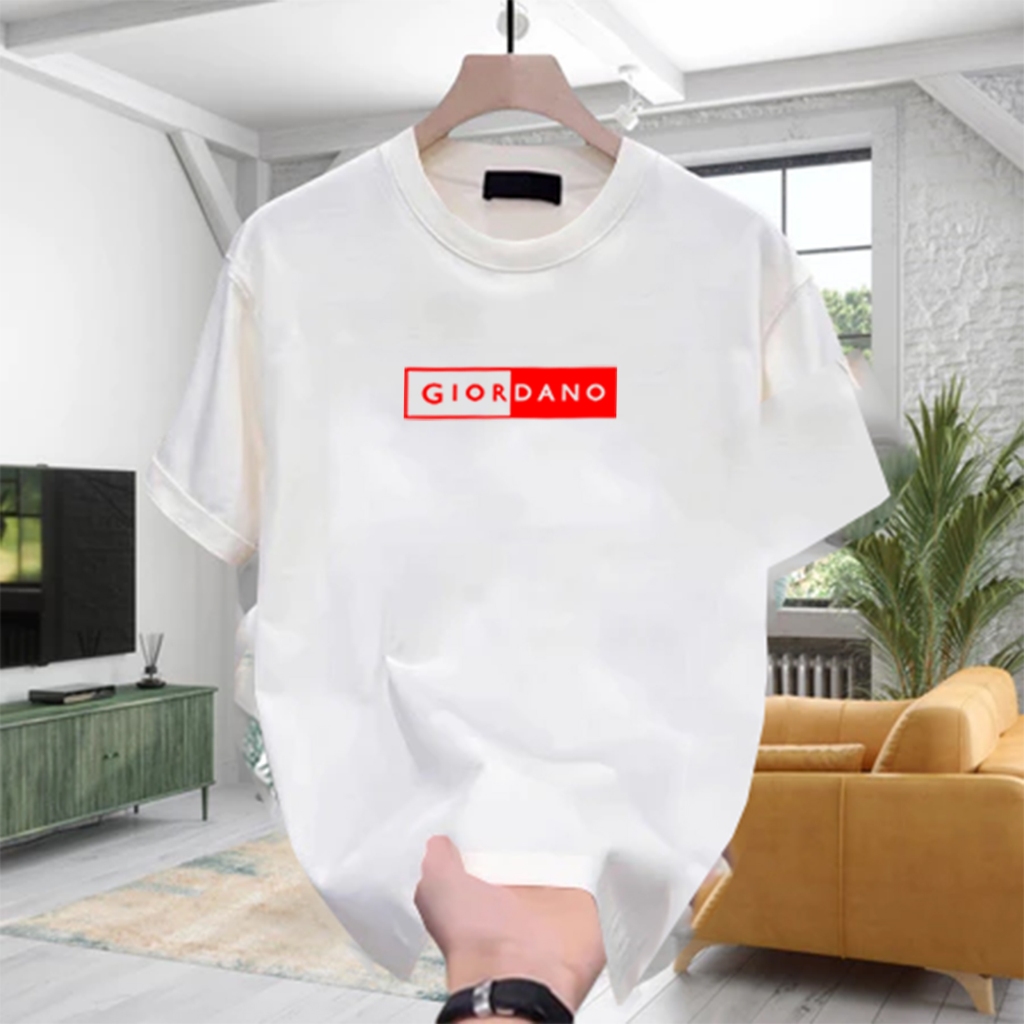 COD Baju Kaos Keren Kaos Distro Motif Giordano Text Merah Premium Quality Kaos Cotton Combed Lengan 