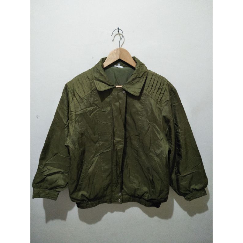 jaket bomber hijau army waterproof second original