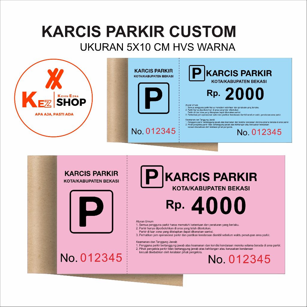 

KARSIS/TIKET PARKIR CUSTOM UKuran 5x10 CM atau bebas DESIGN SUKA-SUKA HVS Warna