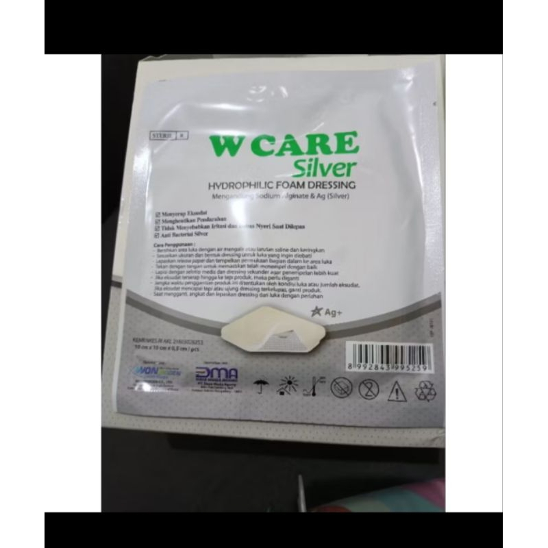 w care silver hydrophilic foam dressing alginate dan ag silver 1 lembar