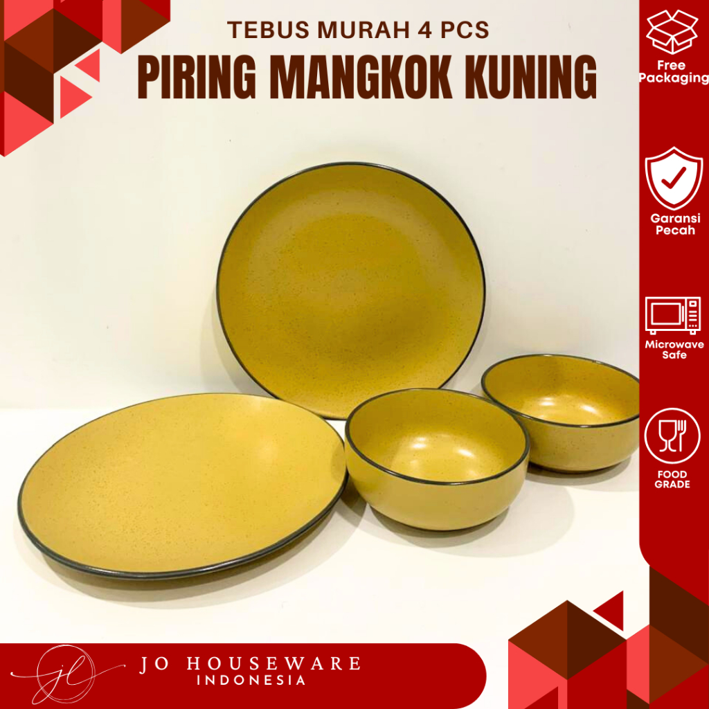 TEBUS MURAH PAKET Piring mangkok keramik premium kuning / dinner set kuning keramik serbaguna JJ 269