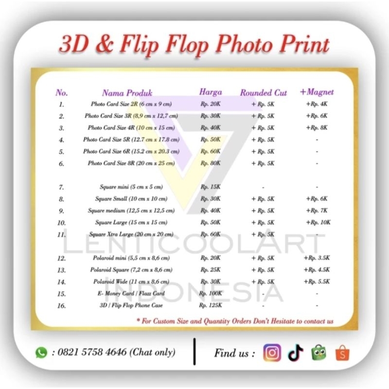 Lenticular Produk Khusus Custom