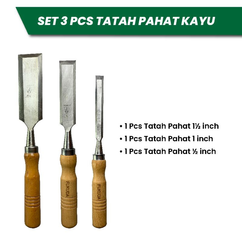 Tatah Pahat Kayu CRV Set 3 Pcs Logam Chrome Vanadium