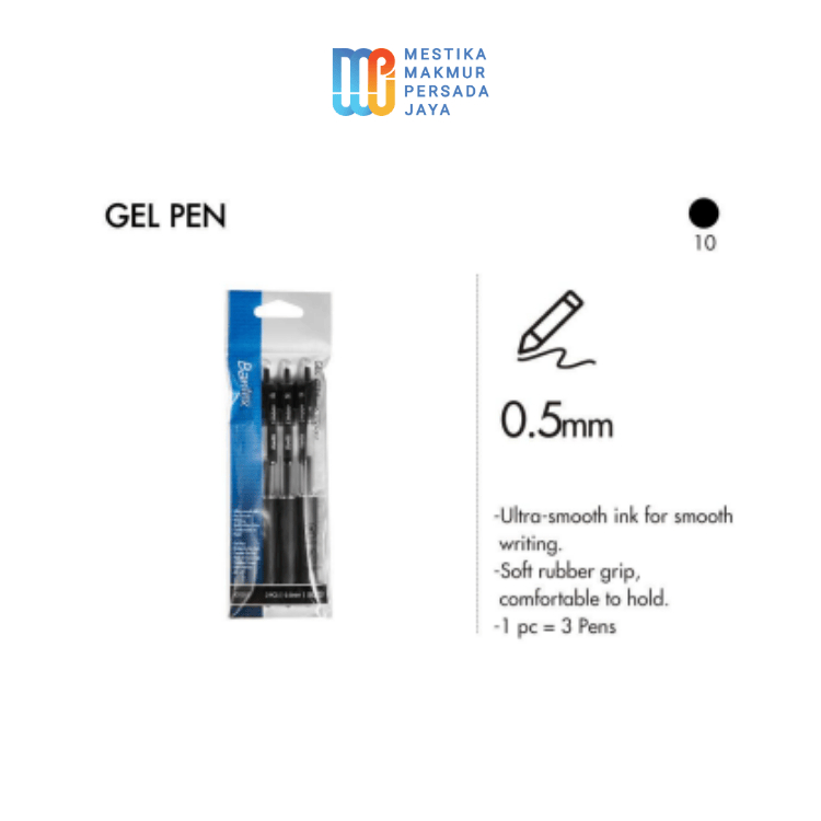 

Bantex Pulpen Gel 0.5mm Tinta Hitam - Gel Pen Isi 3 Pcs Grip Nyaman BG1011