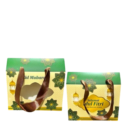 

( 5 pcs ) gable box lebaran motif kuning hijau jendela mika dus 2 toples tabung kue kering 800 ml size 18.5x9.2x13.2cm