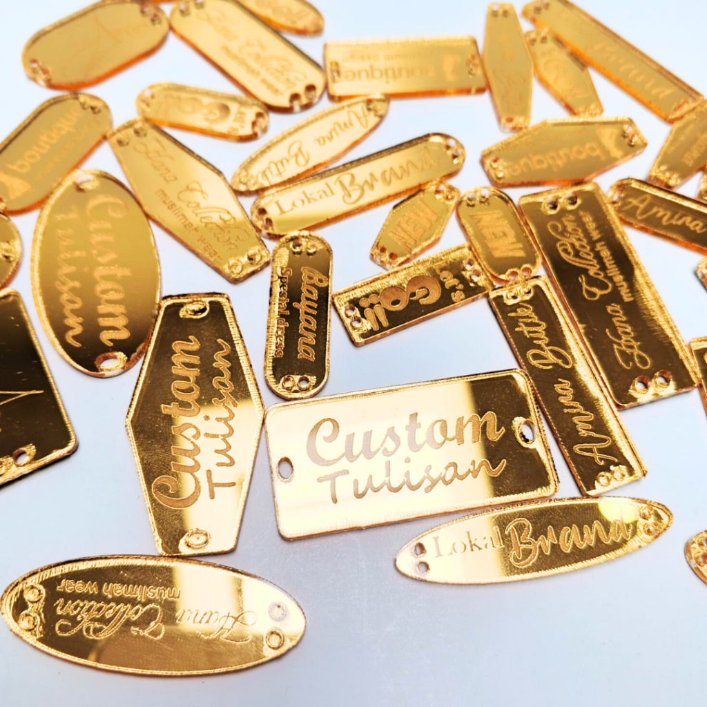 

Label Hijab, Pakaian, Tas, Dompet LABEL AKRILIK EMAS GOLD MIRROR