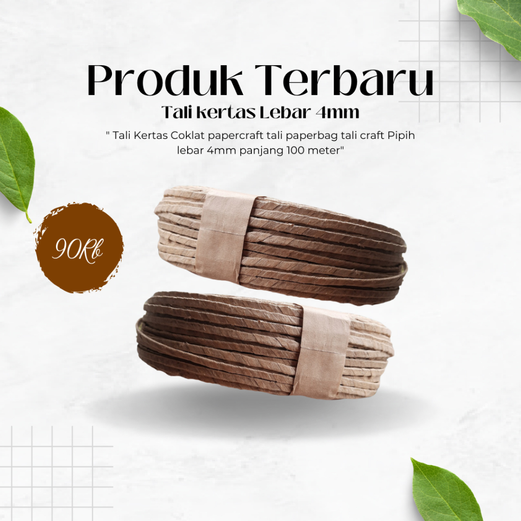 Tali Kertas Coklat papercraft tali paperbag  tali craft Pipih lebar 4mm panjang 100 meter tali kerta