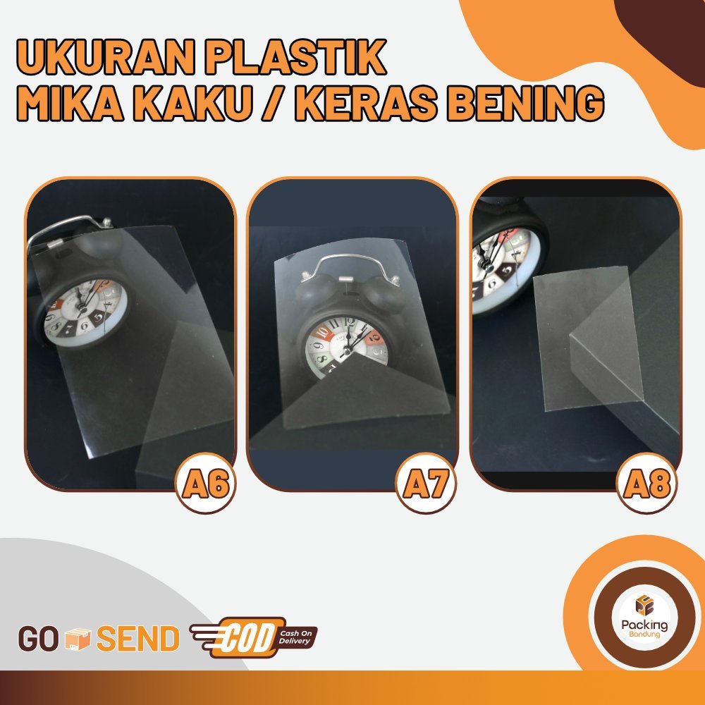 Plastik Mika Kaku / Keras Bening ( PET ) | Jilid Cover | Jendela Box / Kardus | Uk A6, A7,A8 | 0,15 