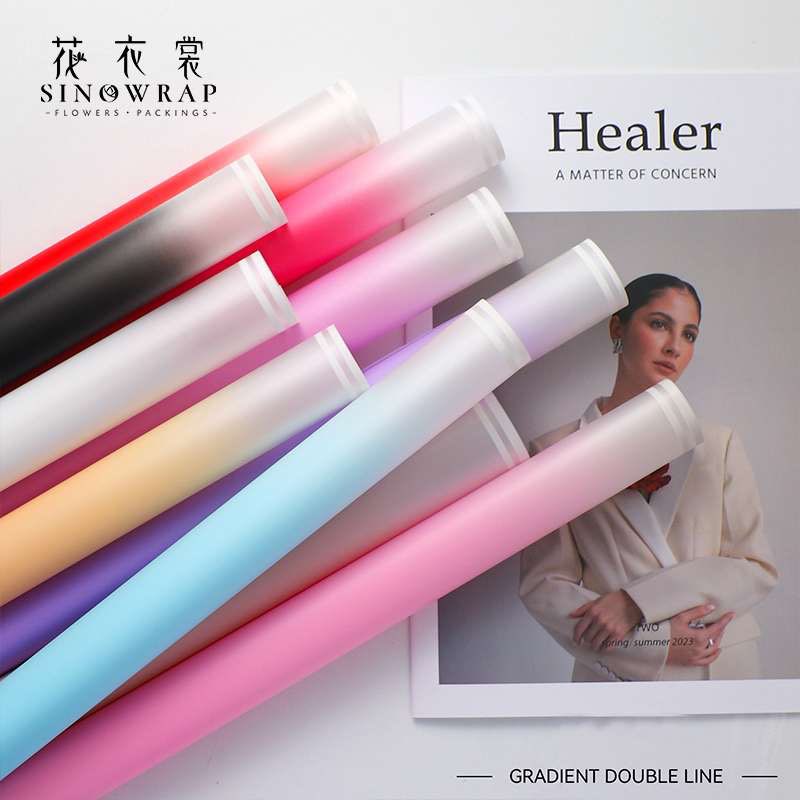 

20 Lembar Kertas Gradasi Cellophane Gradient Matte Double Line Flower Wrapping Paper Buket Bunga