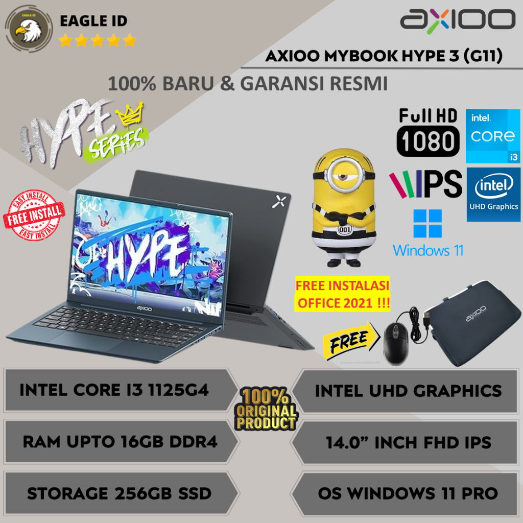 Laptop AXIO MYBOOK HYPE 3 (G11) Intel Core i3 1125G4 Ram 16GB DDR4 512GB SSD 14'' FHD IPS Windows 11