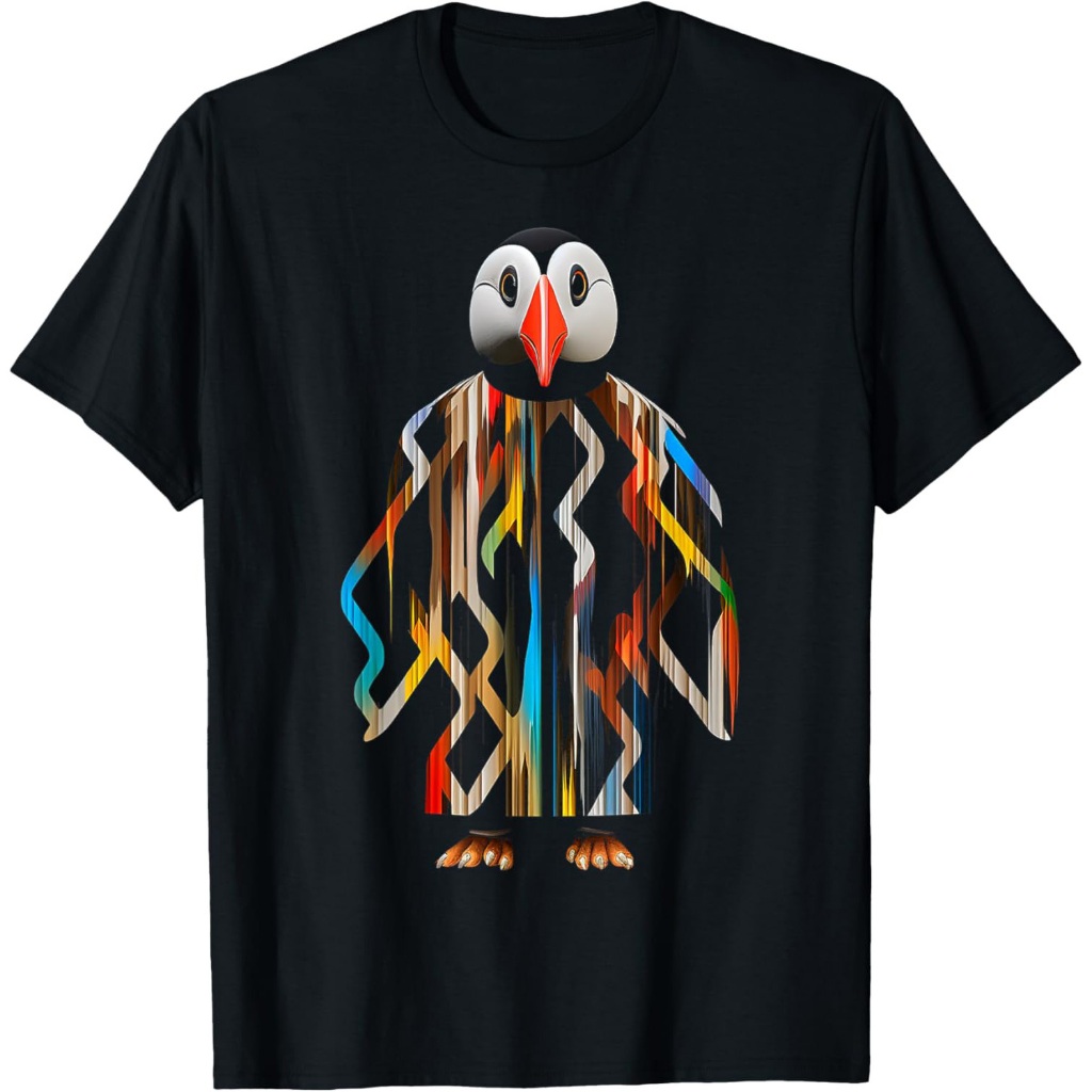 Kaos Motif Hewan Abstrak Anime Berwarna-warni Puffin Puffin