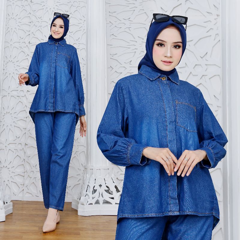 2.2 Setelan Jeans Wanita Terlaris | Rasyula One Set Jeans Premium M, L, XL, XXL