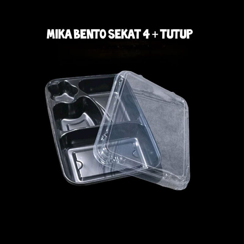 Mika Bento Sekat 4 + Tutup - Eceran Mika Bento Hitam Box Sekat 4 - Tray Bento Mika Lunch Kotak Cater