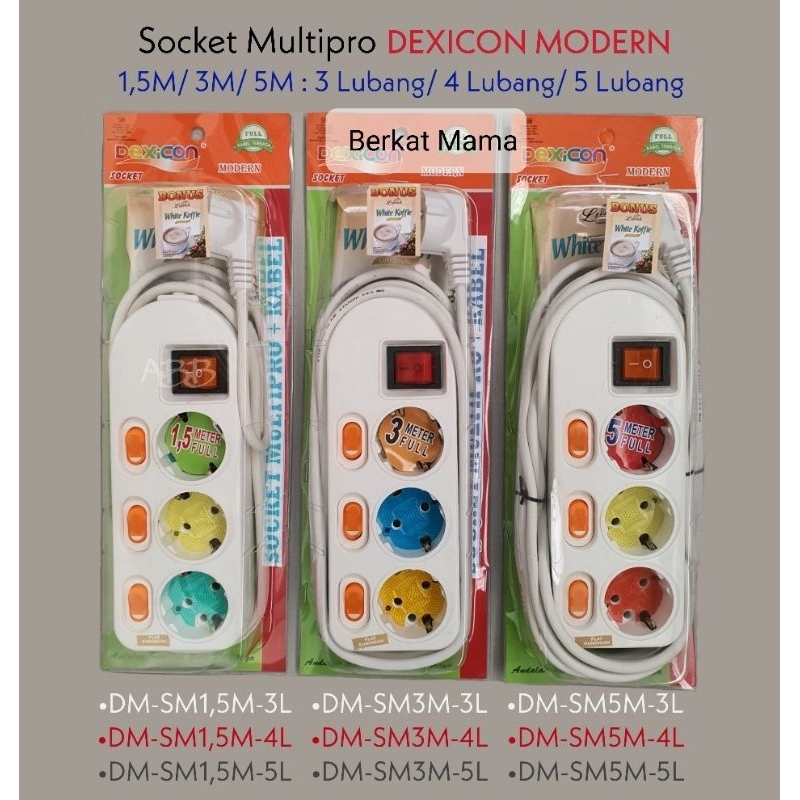Stop Kontak Kabel GP (Warna) Dexicon, Socket Multipro Dexicon Modern, dan Stop Kontak Kabel + USB De