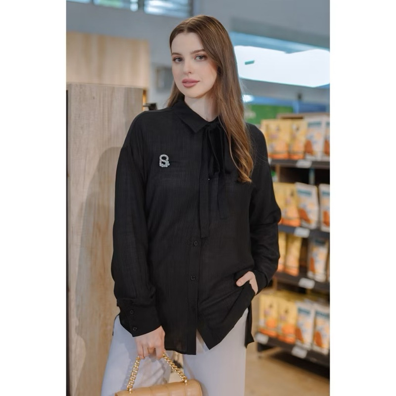 [NEW] SALE Original Benang Jarum Benang Jarum - Serena Shirt Red Label - Navy x Buttonscarves BJ Adi