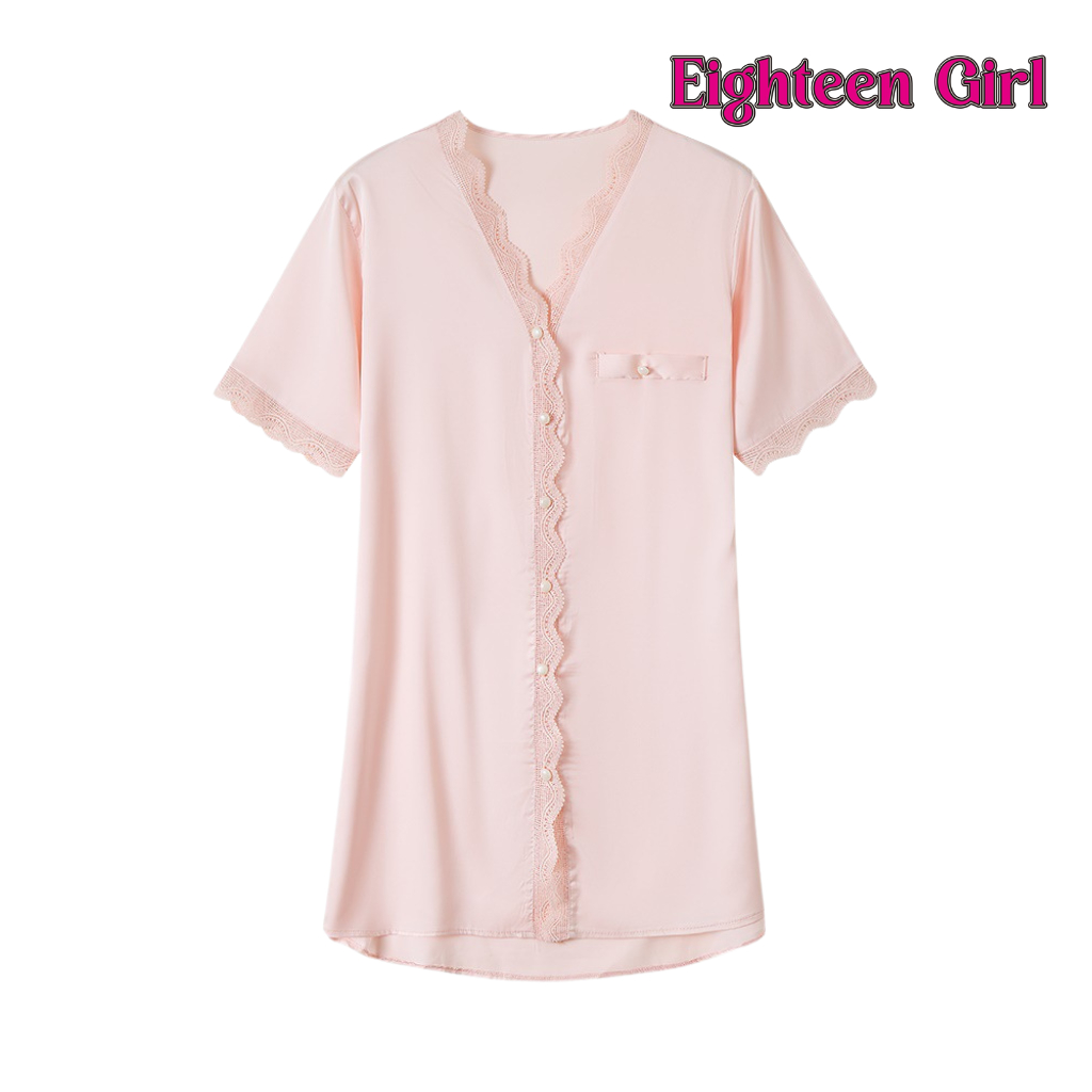 Eighteen Girl Piyama Tidur Dress Model Kancing Bahan Jersey Fashion Wanita