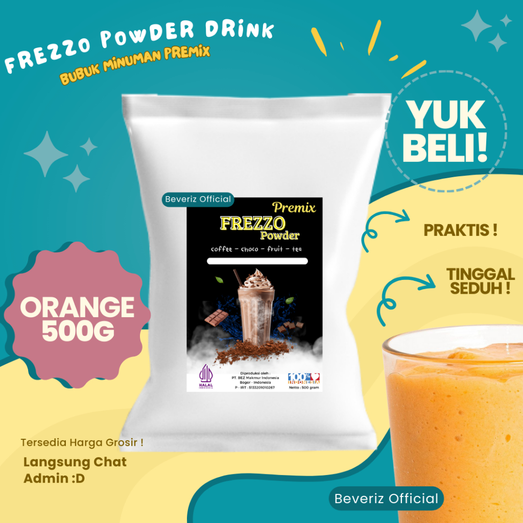 

BEVERIZ Frezzo Bubuk Minuman Rasa Jeruk Orange | Boba Powder Drink 500gram {Bisa COD} {tersedia harga grosir}