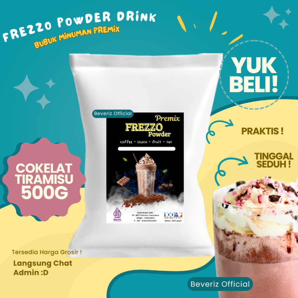 

BEVERIZ Frezzo Coklat Tiramisu | Boba Powder Drink Choco Tiramisu 500gram { Bisa COD} {Tersedia Harga Grosir}