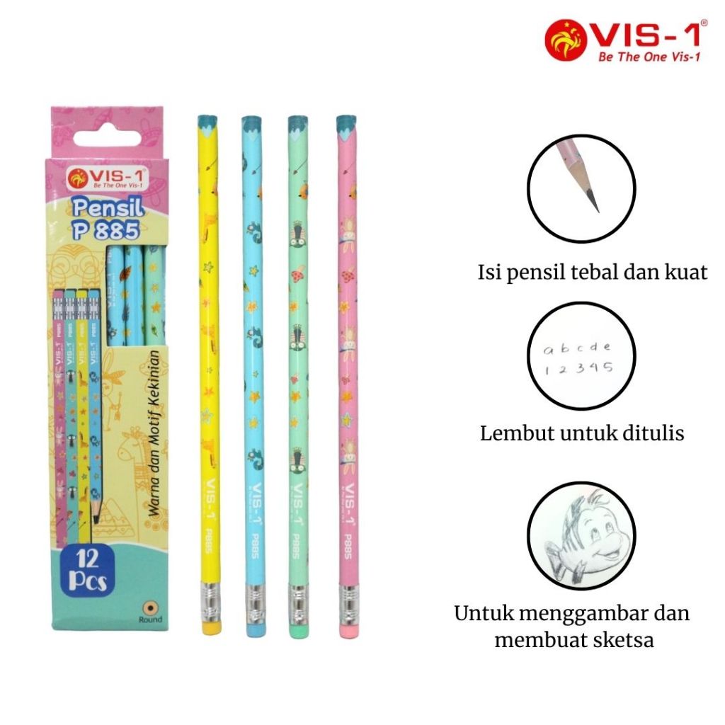 

VIS-1 Pensil 2B motif Hewan kode P-885 / Pencil / Pencil Animal / Round Shape