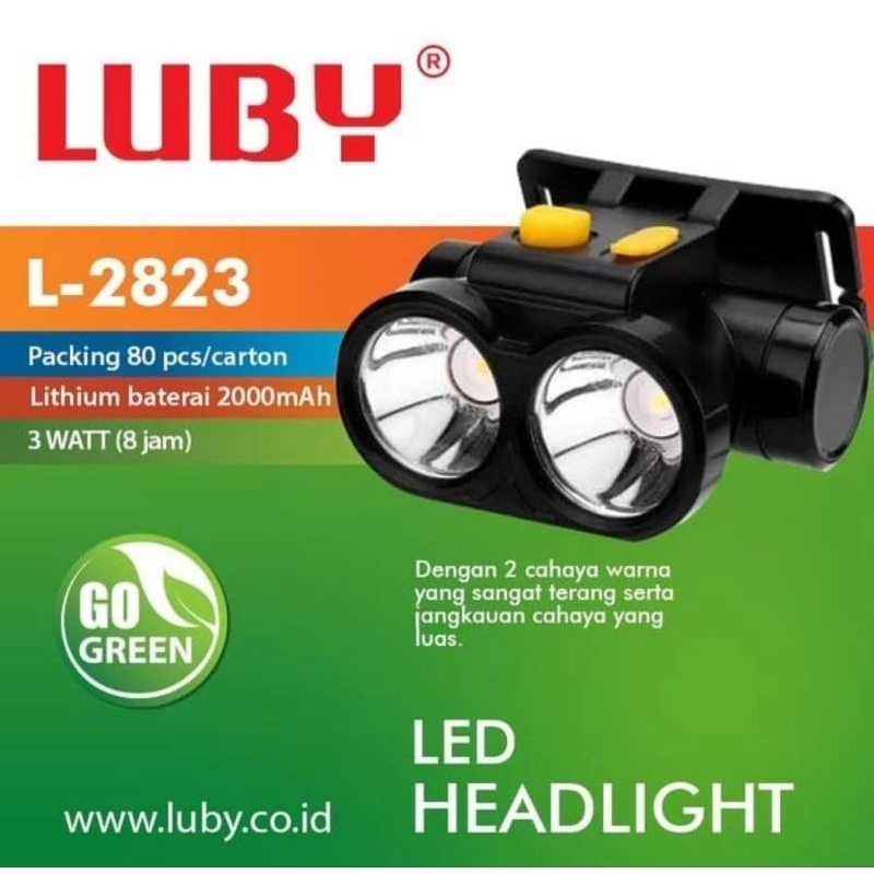 Senter Kepala Headlamp LUBY L-2823 Cahaya Putih Kuning