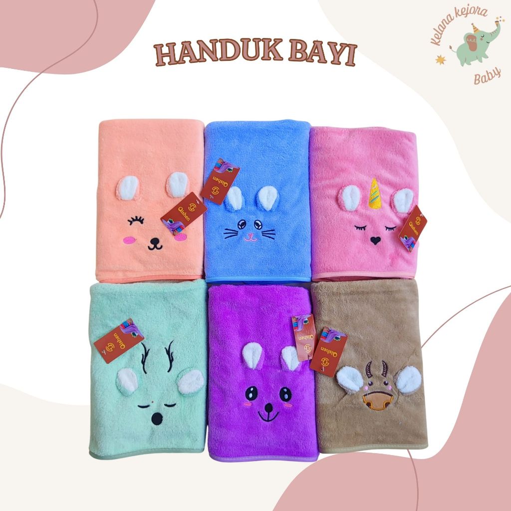 handuk bayi microfiber ukuran 100 x 50cm motif bordir