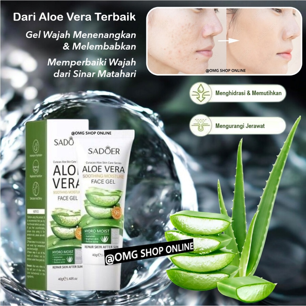 Sadoer Aloe Vera Gel Wajah Pemutih & Pembersih Wajah Moisturizer / Aloe Vera Gel Ori untuk Wajah Glo
