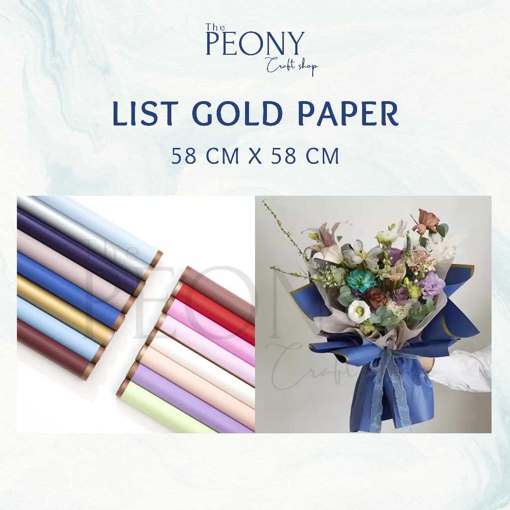 

The Peony Craft - KERTAS CELLOPHANE GOLD BORDER LINE / Wrapping Buket Bunga / Kertas Buket List Gold