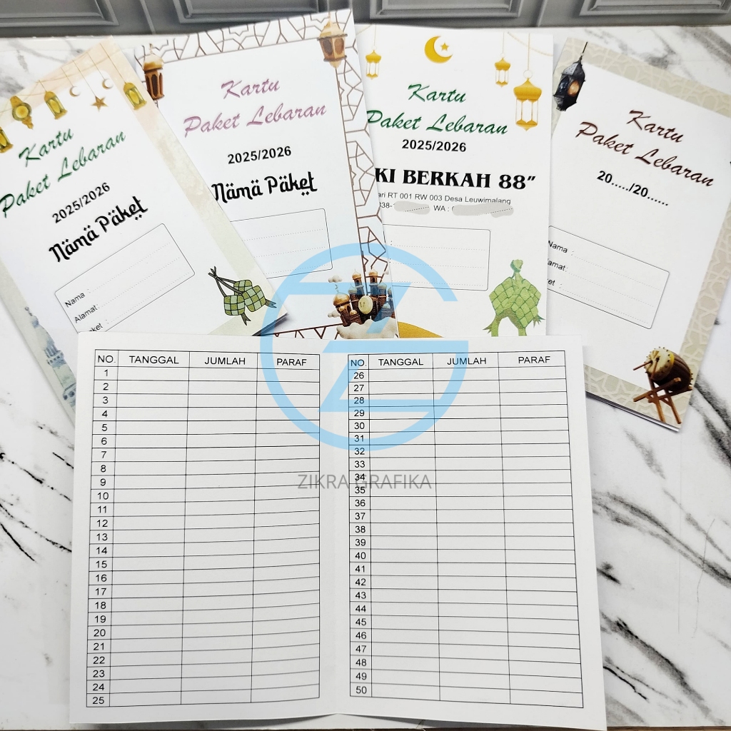 Kartu Paket Lebaran Warna ISI 10 PCS model lipat custom nama dan isian Harian, Mingguan, Bulanan
