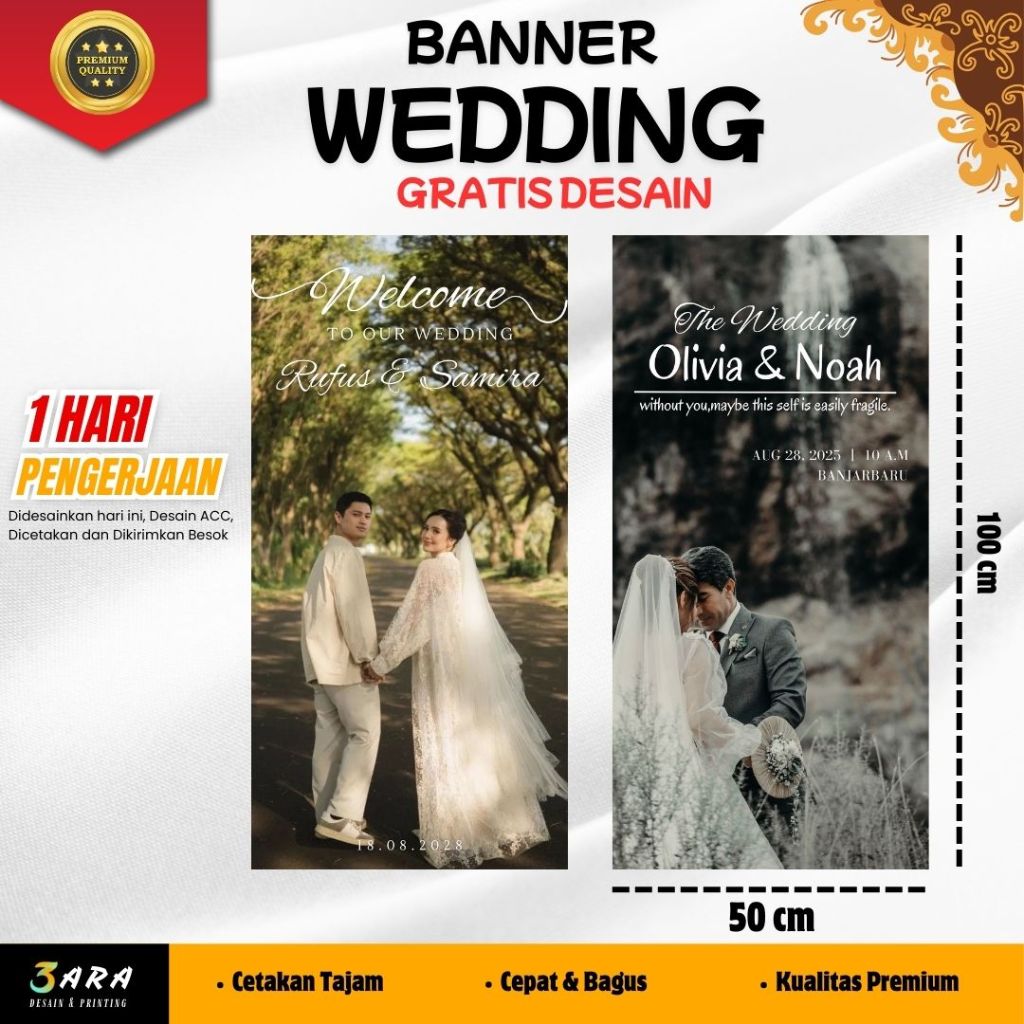 CETAK BANNER WEDDING CETAK SPANDUK WEDDING PERNIKAHAN GRATIS DESAIN UKURAN 100X50 CM