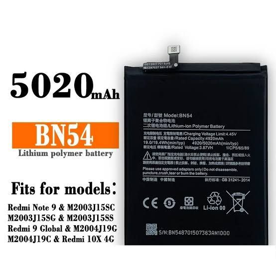 BATERAI BN54 5020 mAh REDMI 9 / REDMI NOTE 9